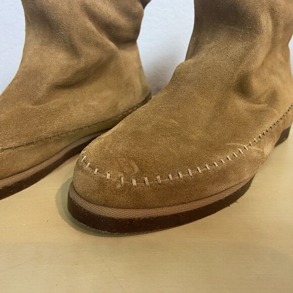 Steve Madden Womens Tommy Boots Brown Leather Moc Toe Slip On Sherpa Lined 8.5M - Picture 2 of 10